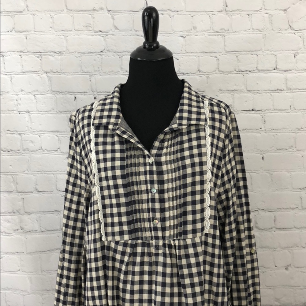 Paper Crane Checkered Button Down Babydoll Shirt
